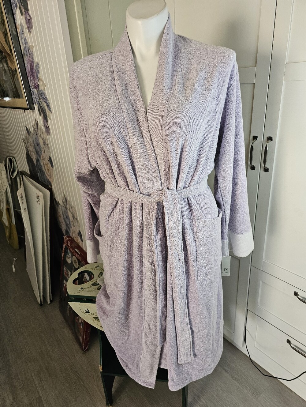 Natori XL Robe Nirvana Lavender Purple Soft Knit Belted Pockets Lounge Spa New